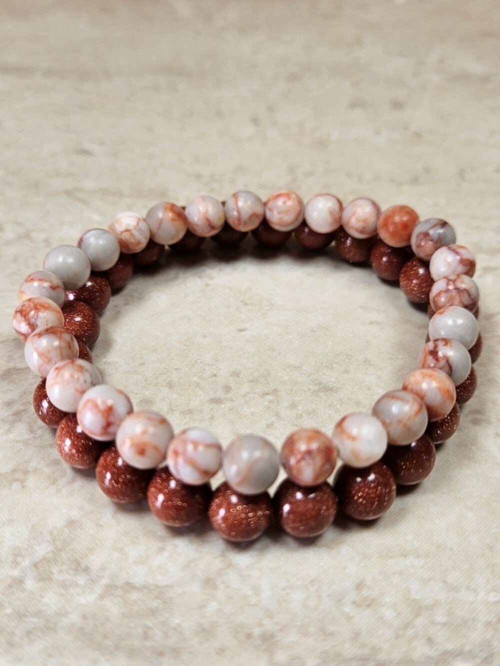 Gold Sandstone & Red Spider Jasper Bracelet Set Boho Crystal 6mm 8mm